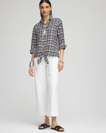 Chico's Women | No Iron™ Plaid Tie-Front Top BLACK