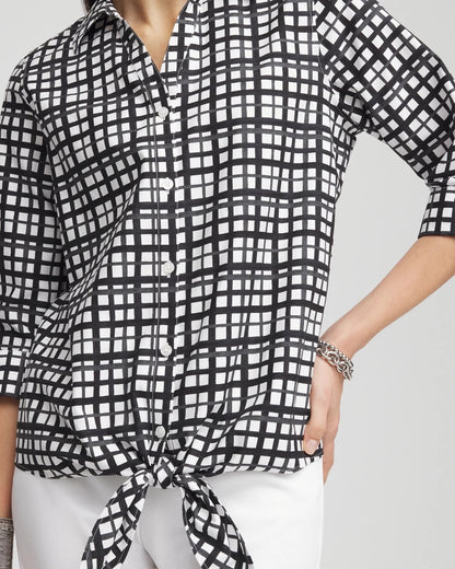 Chico's Women | No Iron™ Plaid Tie-Front Top BLACK