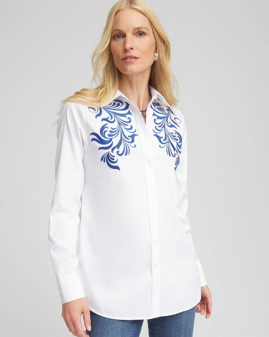 Chico's Women | No Iron™ Wildflower Embroidered Shirt OPTIC WHITE
