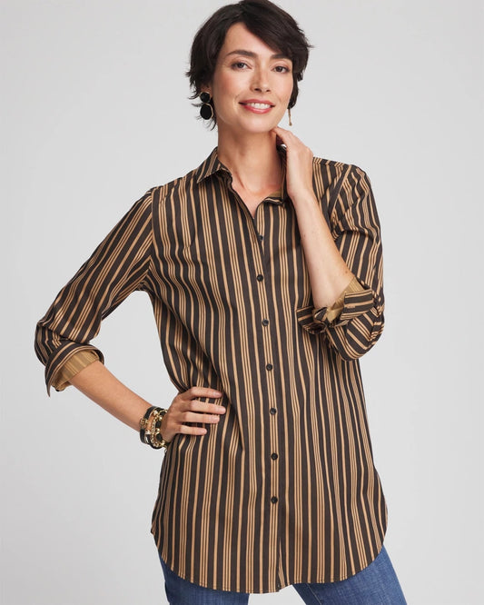 Chico's Women | No Iron™ Stripe Tunic CAMEL/BLACK