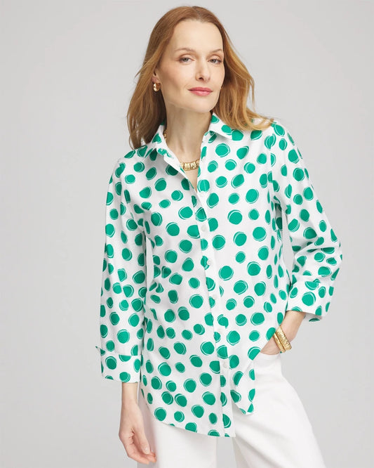 Chico's Women | No Iron™ Polka-Dot Sateen Shirt EDEN GREEN