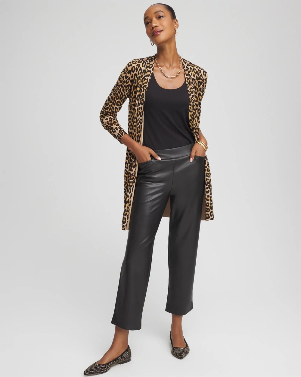 Chico's Women | Faux Leather Brigitte™ Pull-On Cropped Pants BLACK