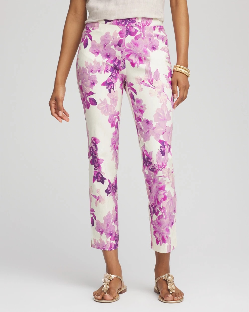 Chico's Women | Brigitte™ Floral Pull-On Slim Cropped Pants PLUM SHADE