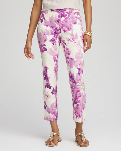 Chico's Women | Brigitte™ Floral Pull-On Slim Cropped Pants PLUM SHADE