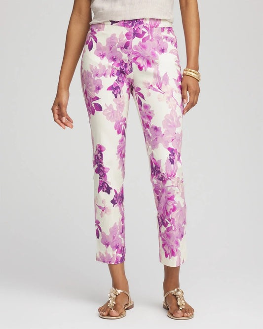Chico's Women | Brigitte™ Floral Pull-On Slim Cropped Pants PLUM SHADE