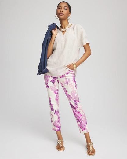 Chico's Women | Brigitte™ Floral Pull-On Slim Cropped Pants PLUM SHADE