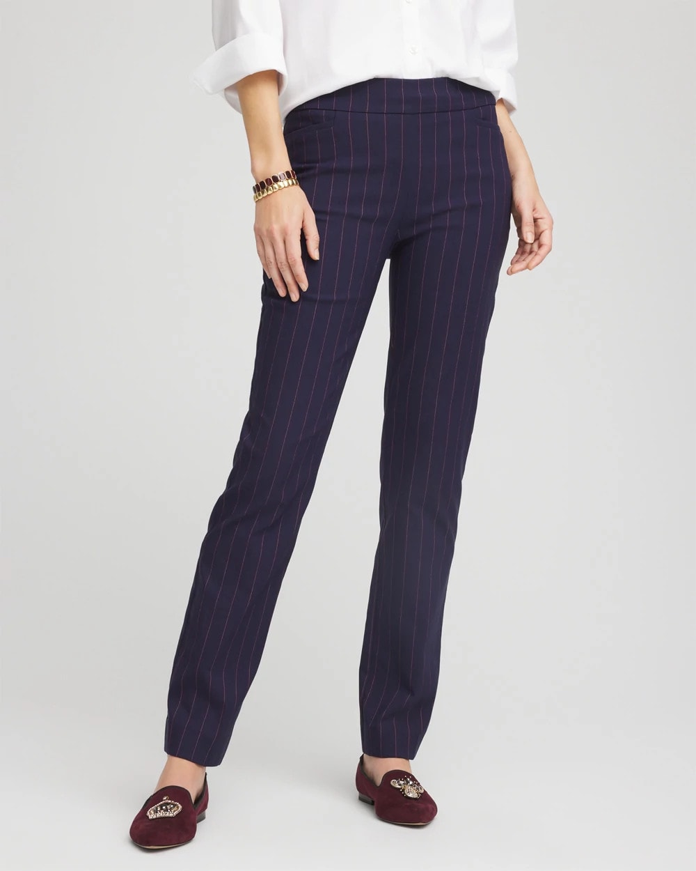 Chico's Women | Shadow Stripe Brigitte™ Slim Pull-On Pants PASSPORT BLUE