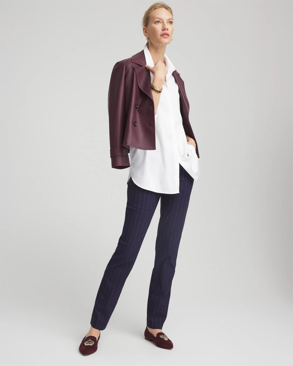 Chico's Women | Shadow Stripe Brigitte™ Slim Pull-On Pants PASSPORT BLUE