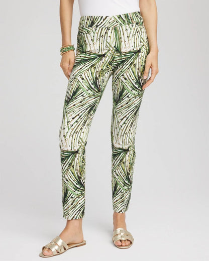 Chico's Women | Brigitte™ Slim Ankle Palm-Print Pants ECRU