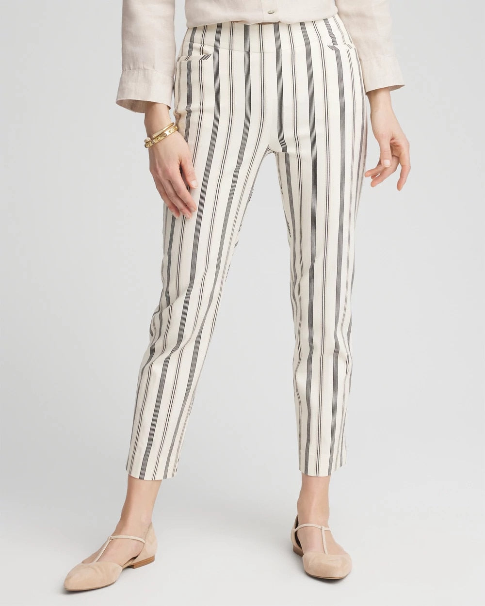 Chico's Women | Brigitte™ Slub Striped Cropped Pants ECRU