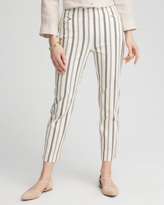 Chico's Women | Brigitte™ Slub Striped Cropped Pants ECRU