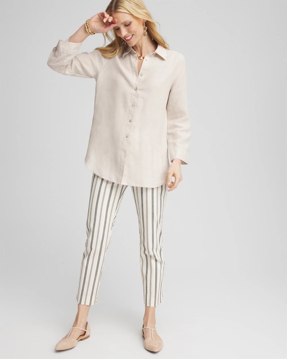 Chico's Women | Brigitte™ Slub Striped Cropped Pants ECRU