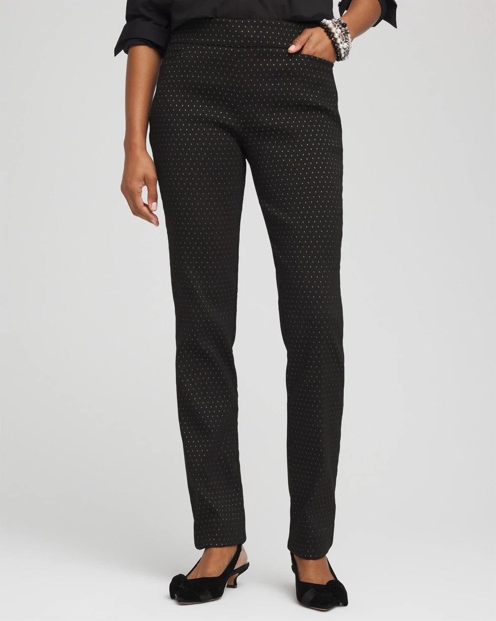Chico's Women | Brigitte™ Slim Full-Length Jacquard Pants BLACK