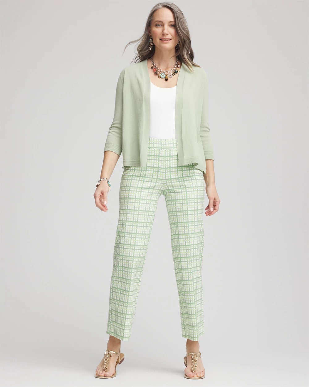 Chico's Women | Brigitte™ Wide Leg Plaid Cropped Pants MOROCCAN MINT