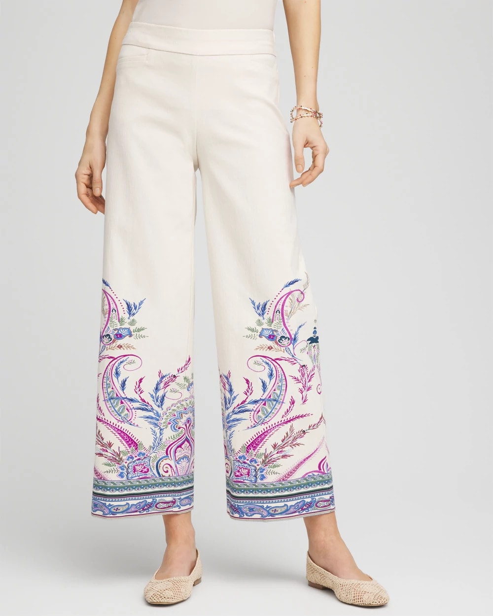 Chico's Women | Brigitte™ Paisley Wide-Leg Cropped Pants VANILLA CREAM