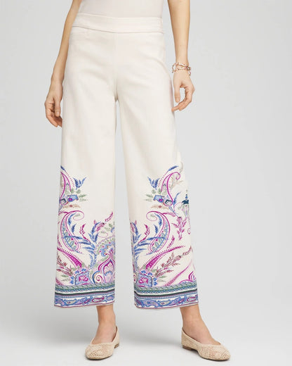 Chico's Women | Brigitte™ Paisley Wide-Leg Cropped Pants VANILLA CREAM