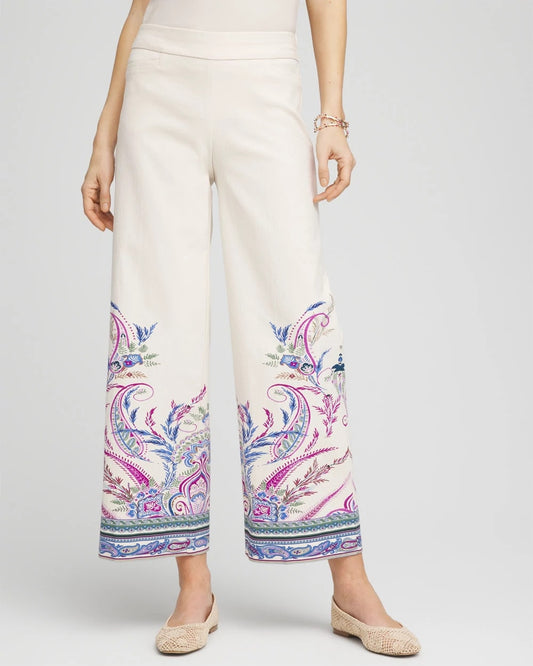 Chico's Women | Brigitte™ Paisley Wide-Leg Cropped Pants VANILLA CREAM