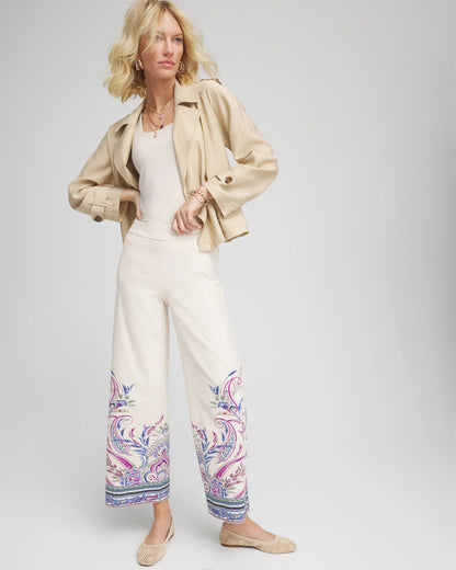 Chico's Women | Brigitte™ Paisley Wide-Leg Cropped Pants VANILLA CREAM