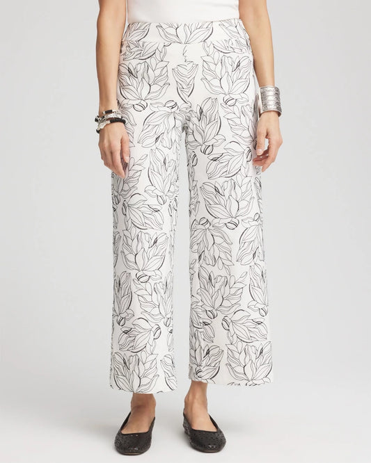 Chico's Women | Brigitte™ Floral Embroidered Wide-Leg Cropped Pants ECRU