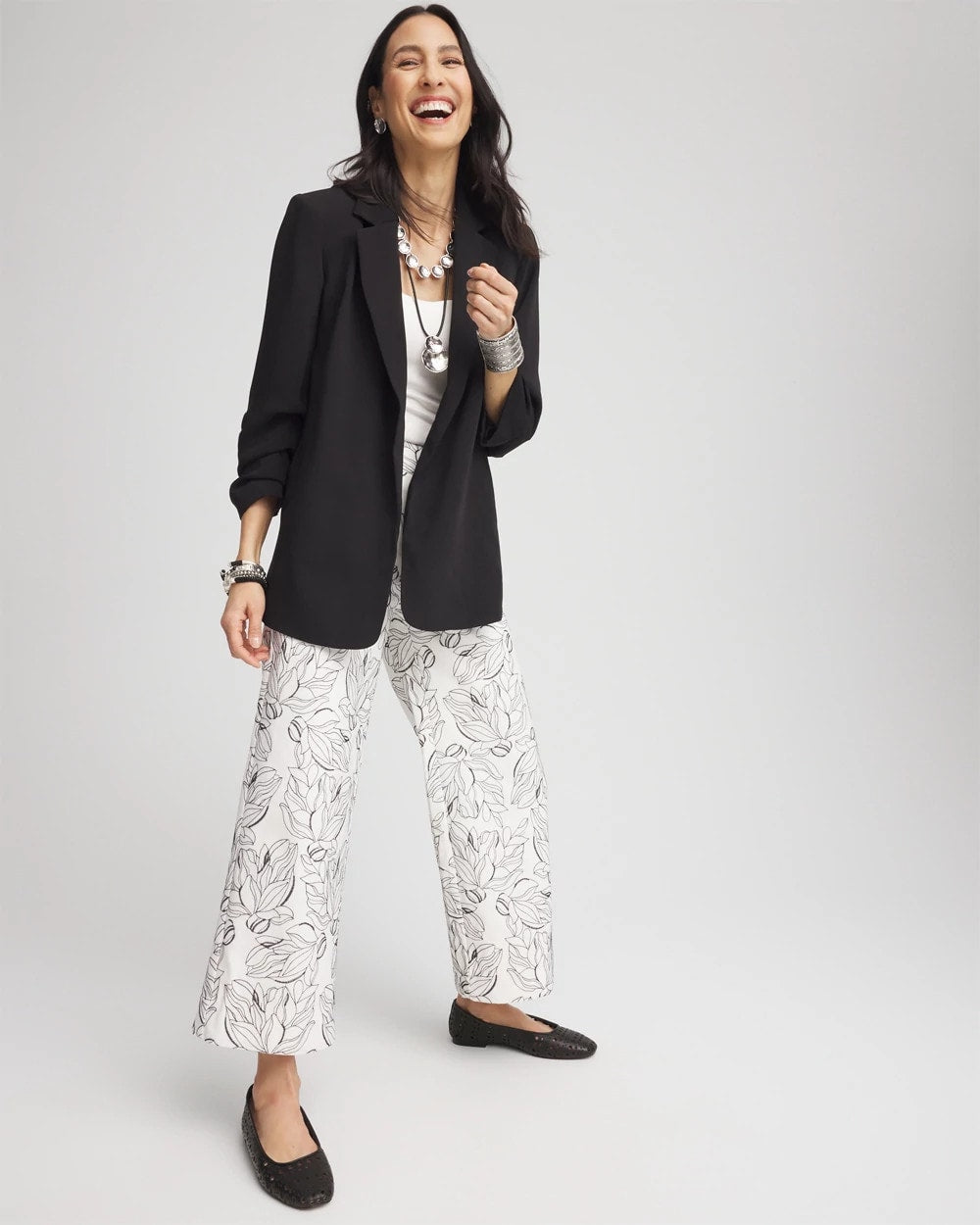 Chico's Women | Brigitte™ Floral Embroidered Wide-Leg Cropped Pants ECRU