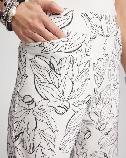 Chico's Women | Brigitte™ Floral Embroidered Wide-Leg Cropped Pants ECRU