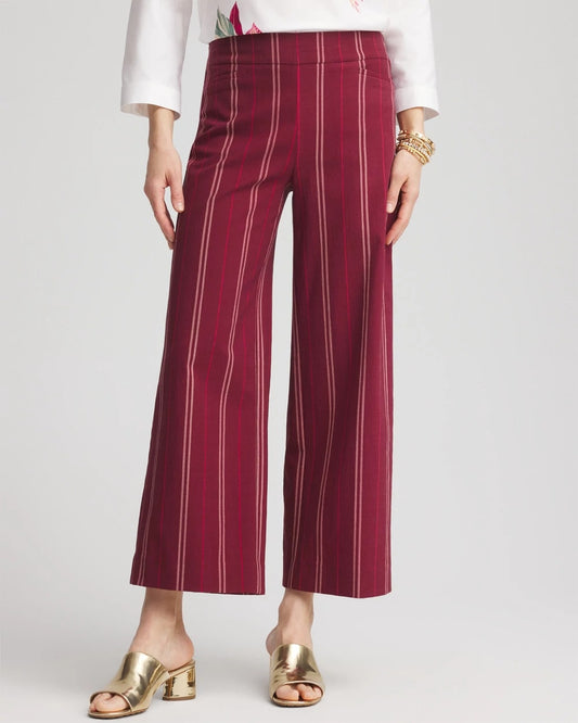 Chico's Women | Brigitte™ Striped Slub Wide-Leg Cropped Pants BLACKCURRANT
