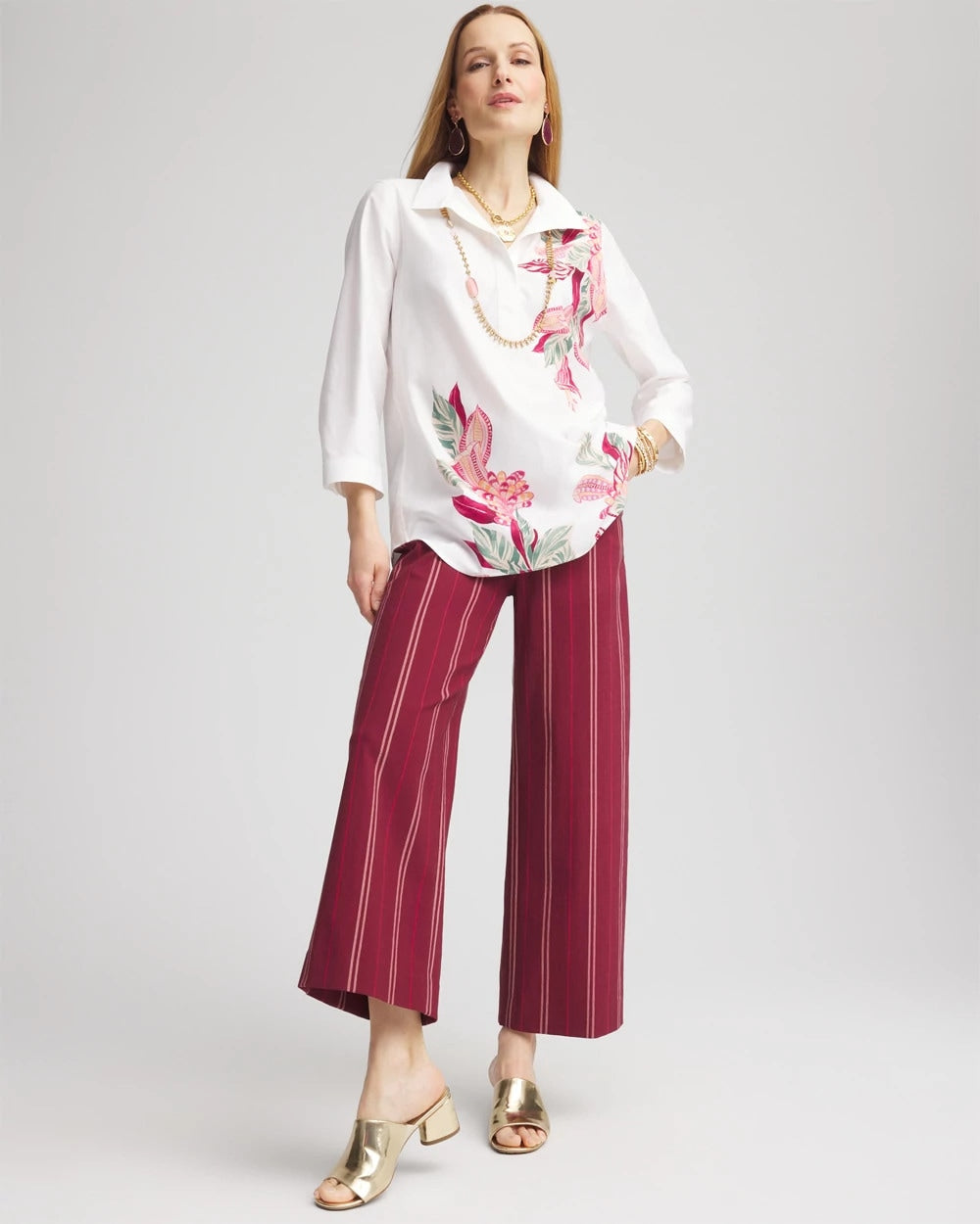 Chico's Women | Brigitte™ Striped Slub Wide-Leg Cropped Pants BLACKCURRANT