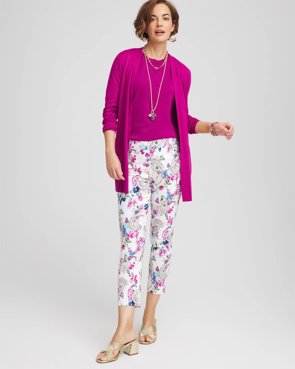 Chico's Women | Brigitte™ Paisley Floral Cropped Pants ALABASTER