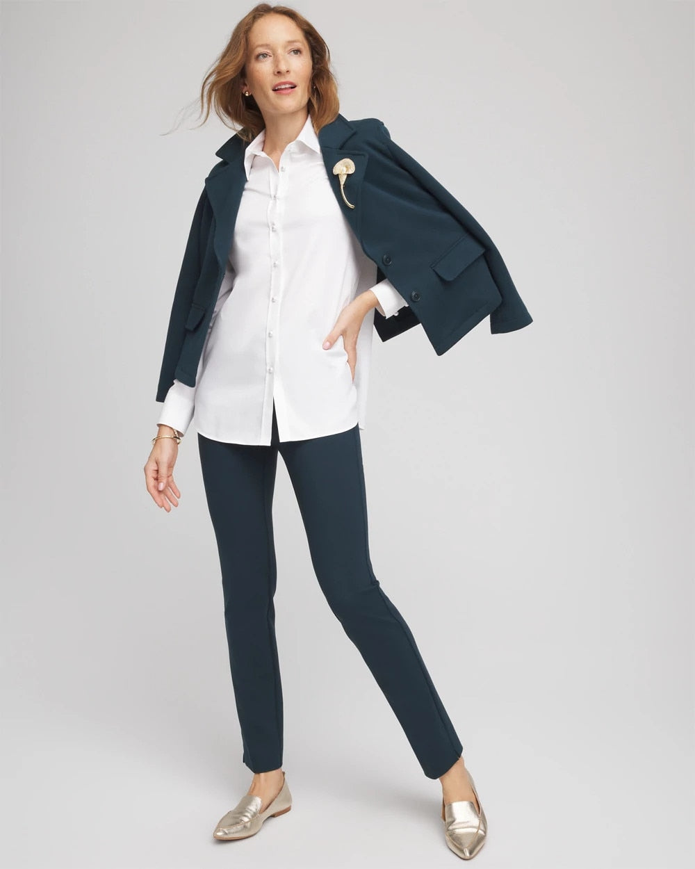 Chico's Women | Juliet Slim Trim Detail Ankle Pants TEAL SHADOW