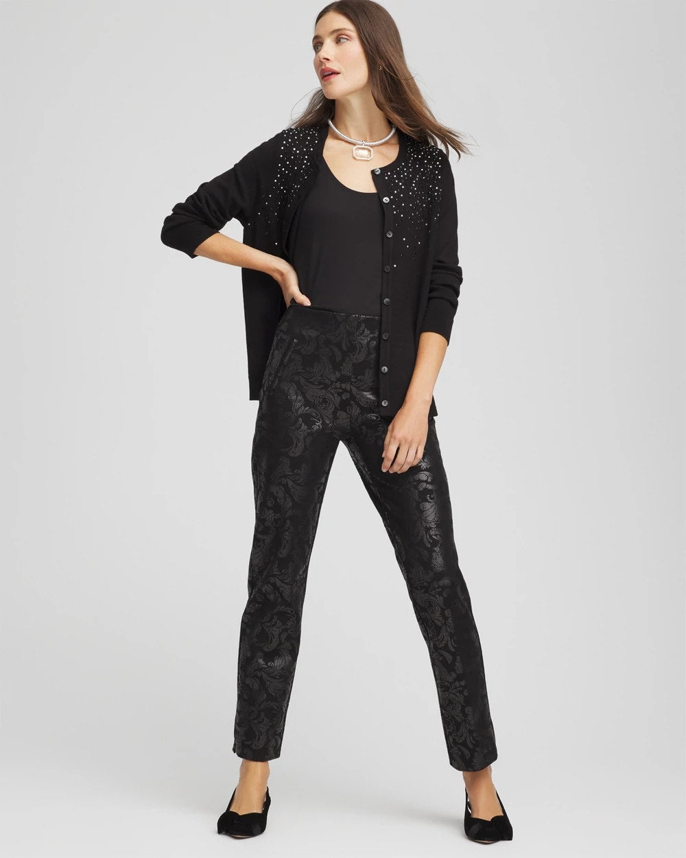 Chico's Women | Juliet Black Foiled  Slim Ankle Pants BLACK