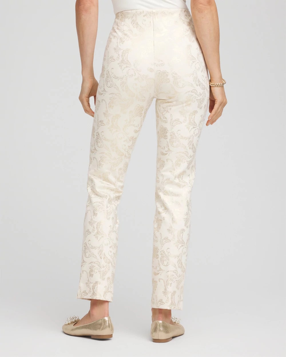 Chico's Women | Juliet Golden Foiled Slim Ankle Pants ENGLISH CREAM