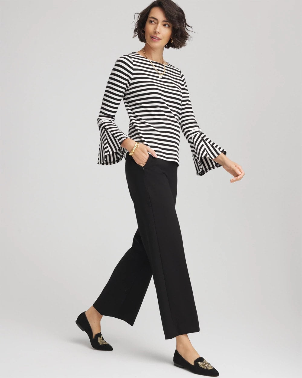 Chico's Women | Juliet Slim Wide-Leg Cropped Pants BLACK