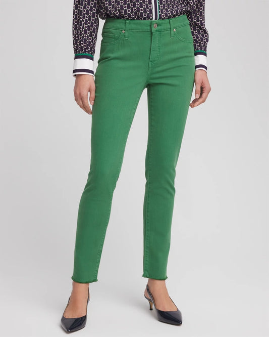 Chico's Women | Girlfriend Fray Hem Ankle Jeans JARDIN GREEN