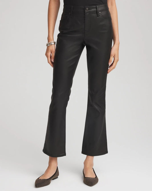 Chico's Women | Coated Girlfriend Cropped Flared Jeans BLACK