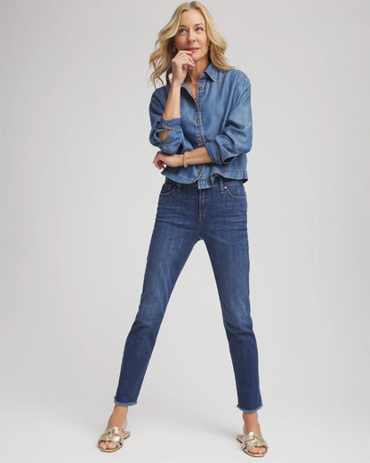 Chico's Women | Girlfriend Slim Frayed Ankle Jeans KAILUA INDIGO