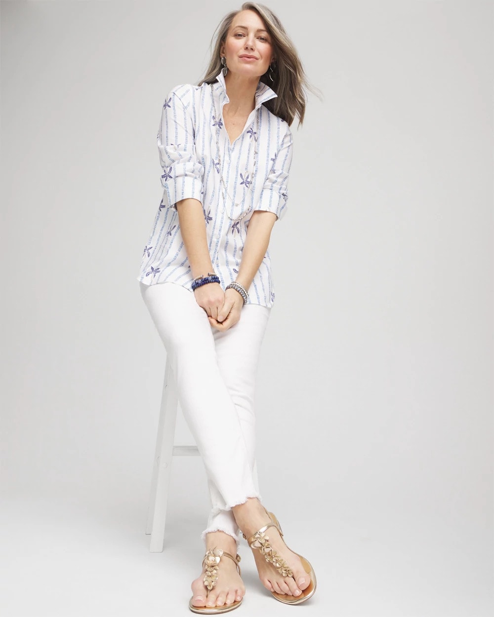 Chico's Women | No-Stain Girlfriend Frayed Ankle Jeans ALABASTER