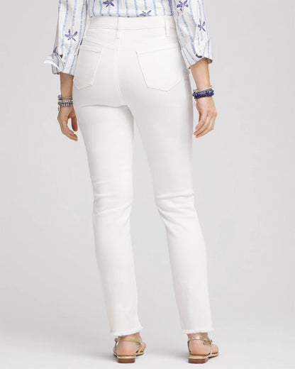 Chico's Women | No-Stain Girlfriend Frayed Ankle Jeans ALABASTER