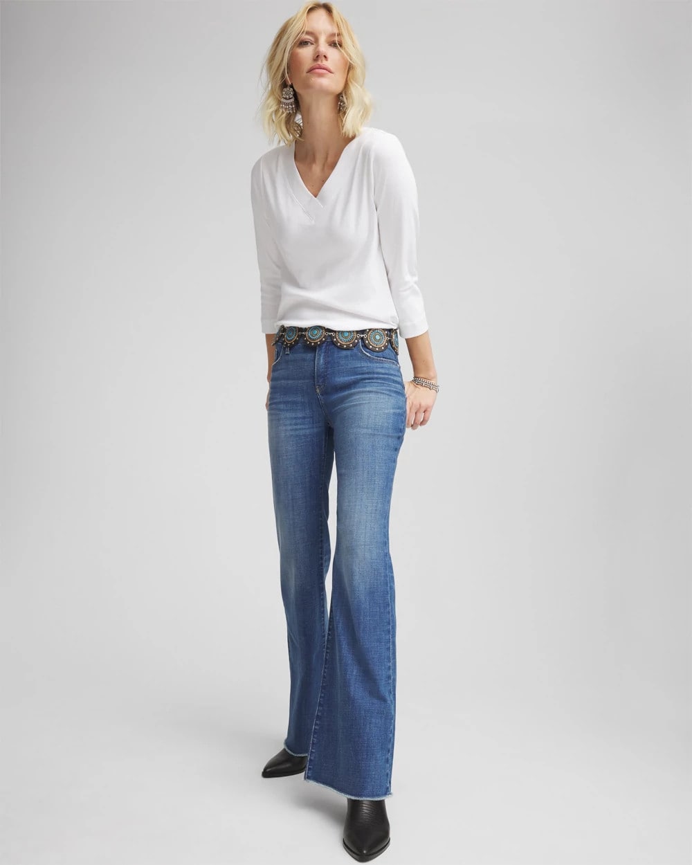 Chico's Women | Girlfriend Frayed Flared Jeans JESSAMINE INDIGO