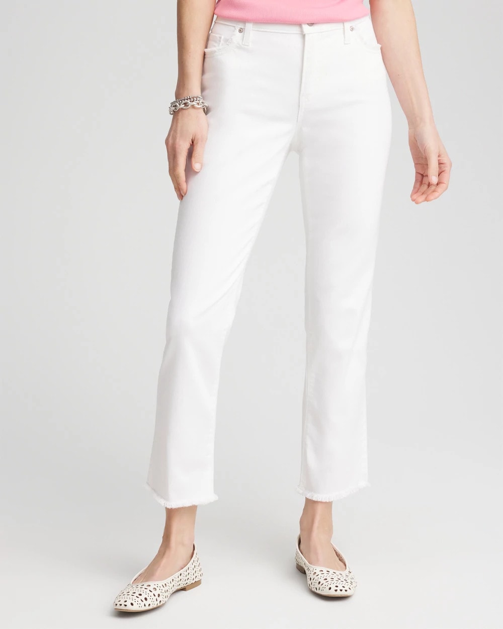 Chico's Women | Girlfriend Frayed Cropped No Stain Jeans ALABASTER