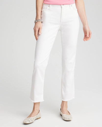 Chico's Women | Girlfriend Frayed Cropped No Stain Jeans ALABASTER