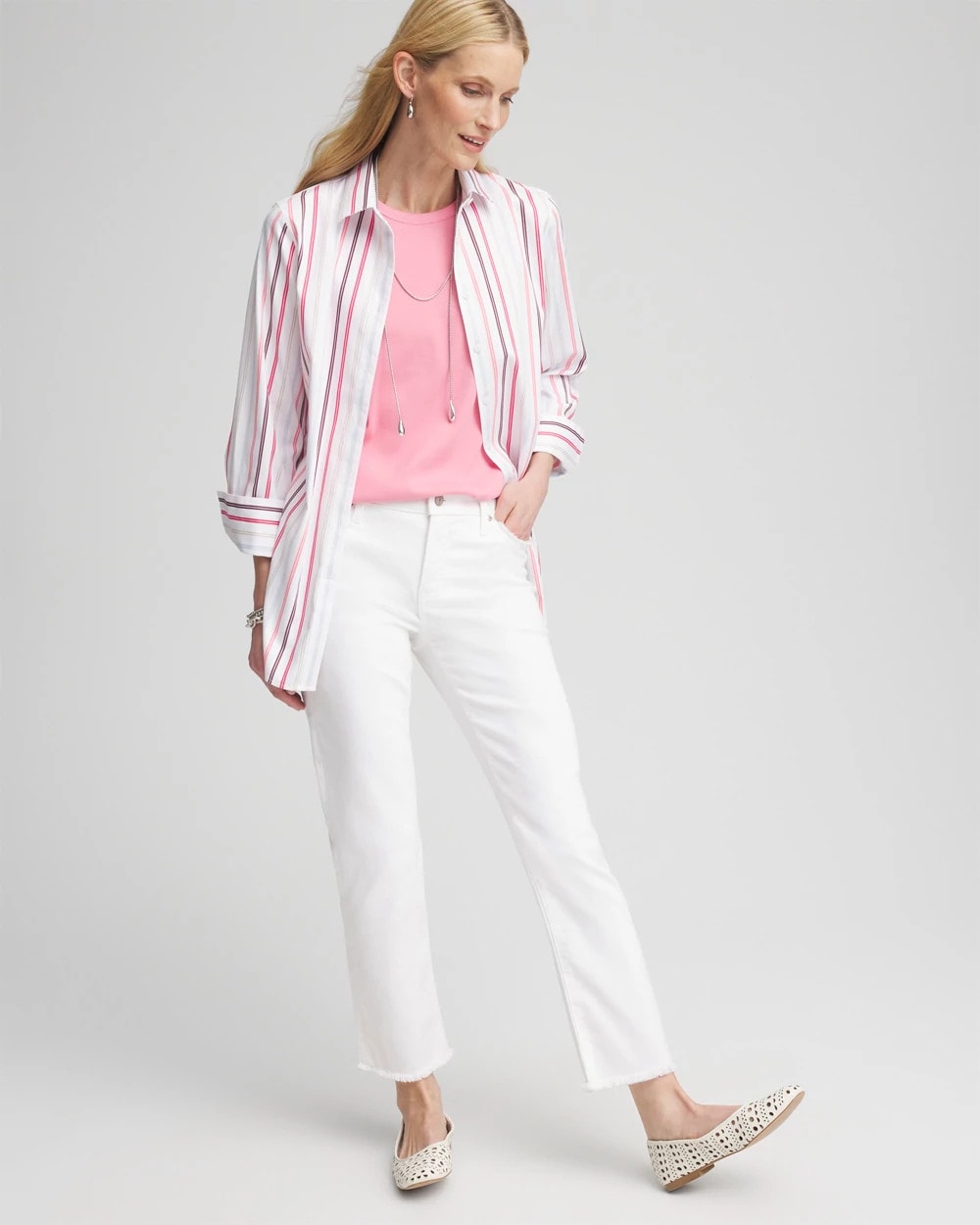 Chico's Women | Girlfriend Frayed Cropped No Stain Jeans ALABASTER