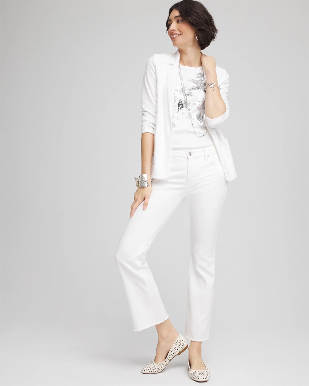 Chico's Women | No-Stain Girlfriend Frayed Flared Jeans ALABASTER