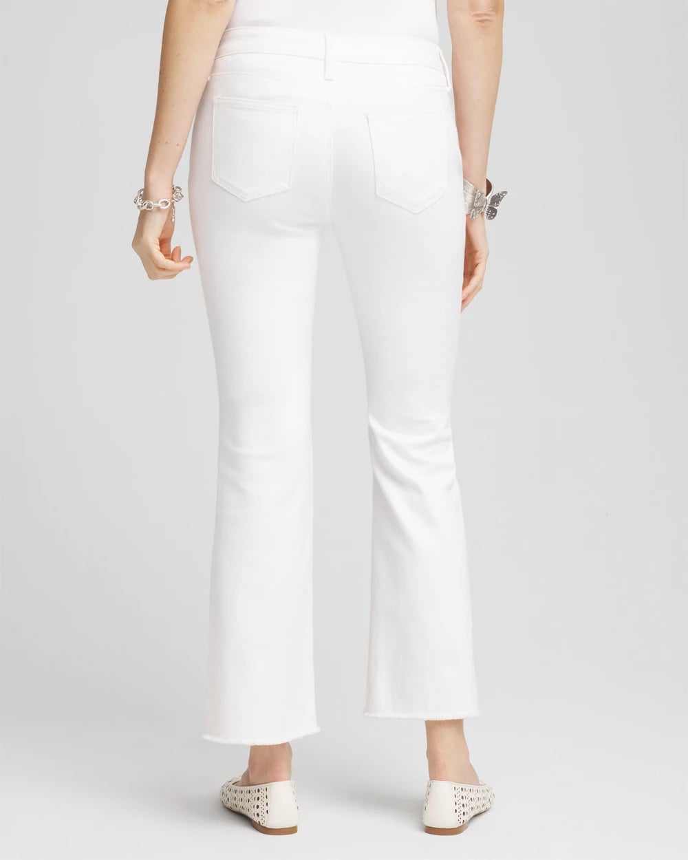 Chico's Women | No-Stain Girlfriend Frayed Flared Jeans ALABASTER