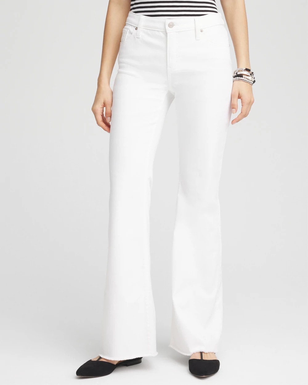 Chico's Women | Girlfriend No Stain Frayed Flared Jeans ALABASTER