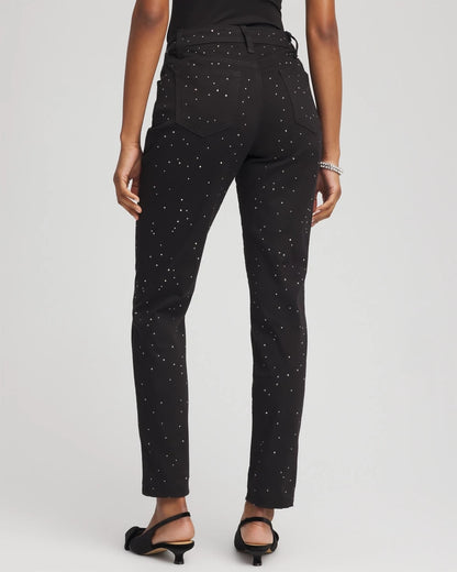 Chico's Women | Stone Embellished Girlfriend Slim Ankle Jeans BLACK