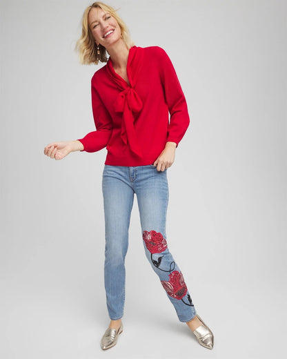 Chico's Women | Placed Floral Girlfriend Slim Ankle Jeans POPPY INDIGO