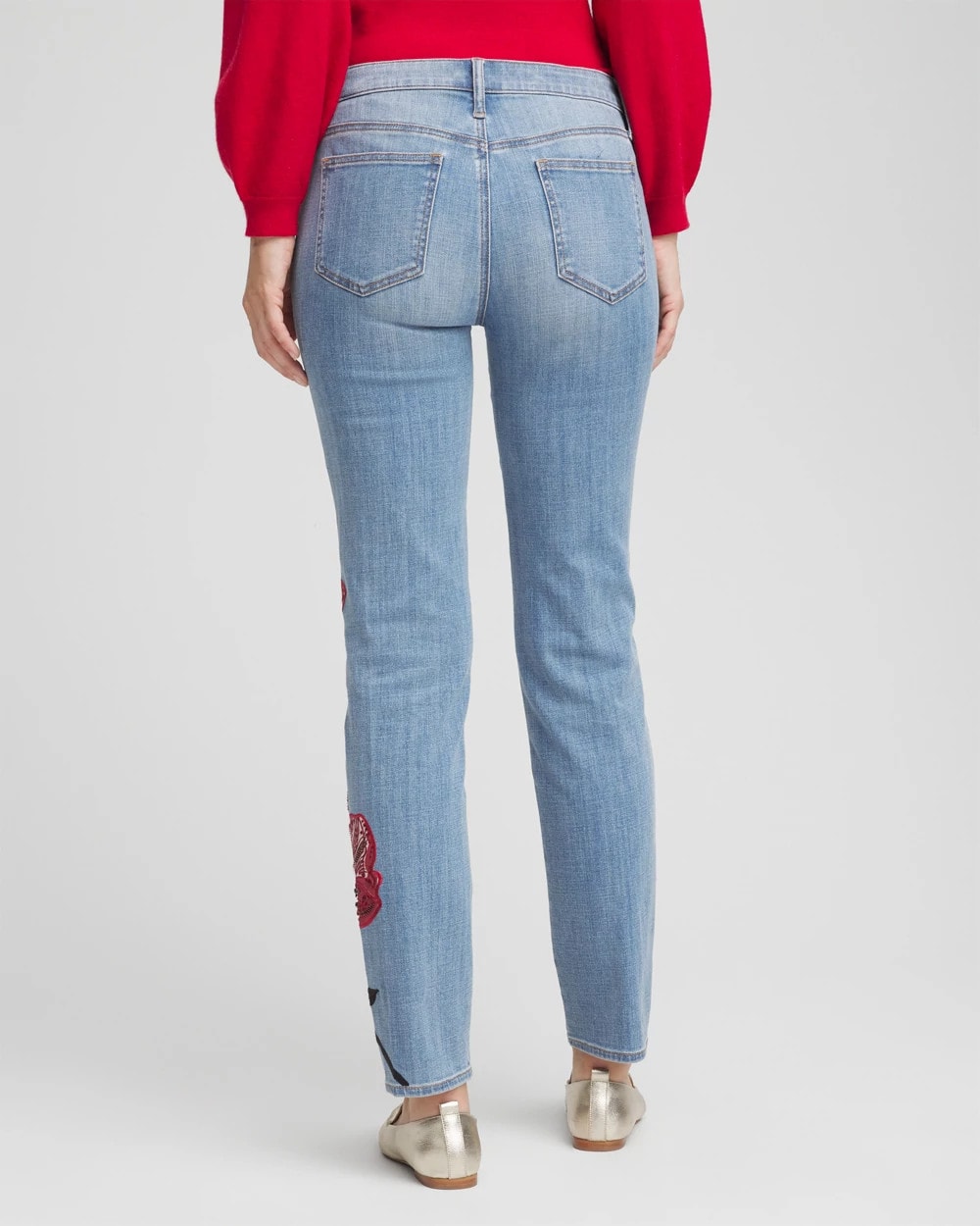 Chico's Women | Placed Floral Girlfriend Slim Ankle Jeans POPPY INDIGO