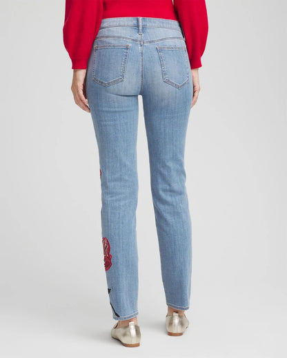 Chico's Women | Placed Floral Girlfriend Slim Ankle Jeans POPPY INDIGO