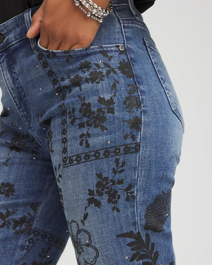 Chico's Women | Mixed-Media Girlfriend Slim Ankle Jeans EMILIA INDIGO