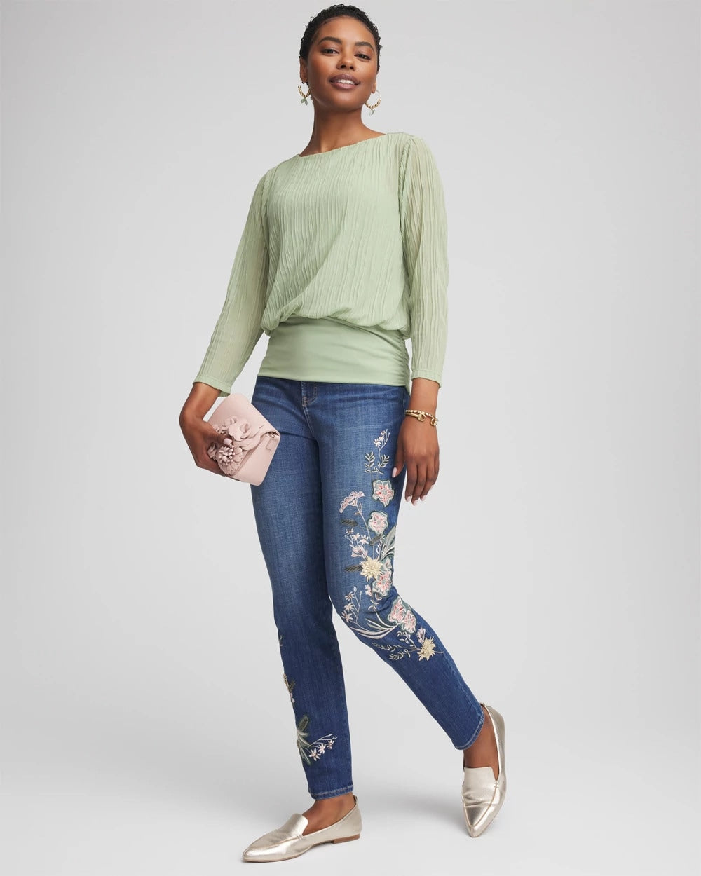 Chico's Women | Appliqué Girlfriend Slim Ankle Jeans DRAGON ROAD INDIGO